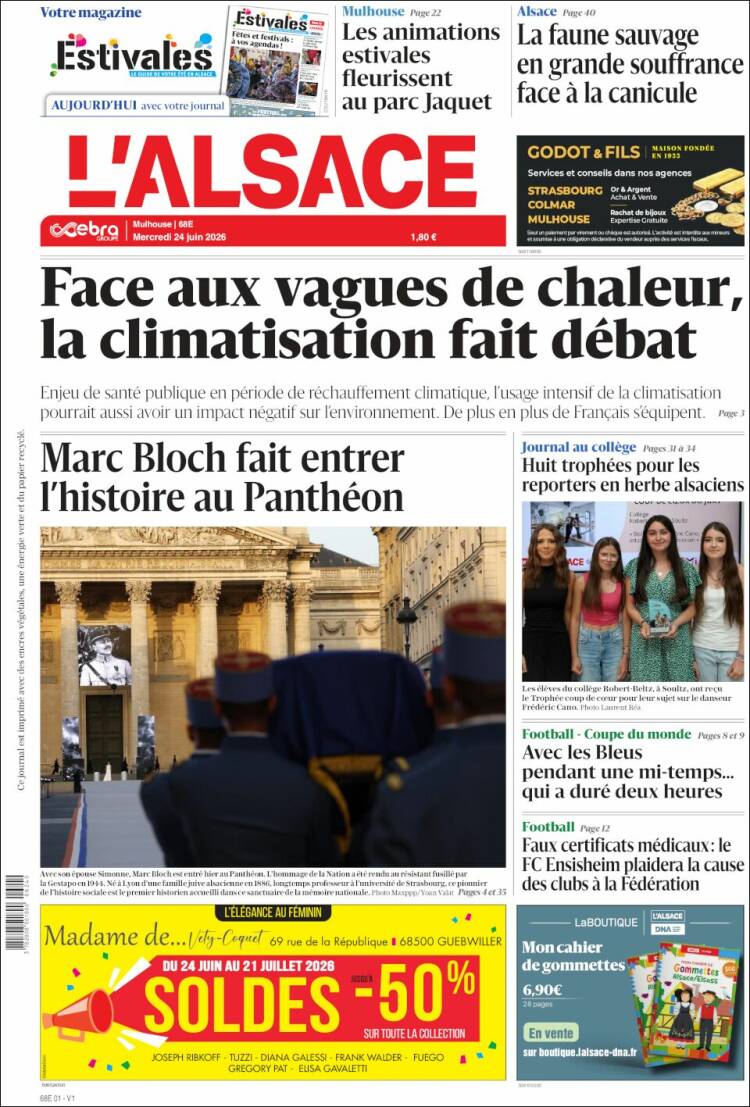 Portada de Journal L'Alsace (Francia)
