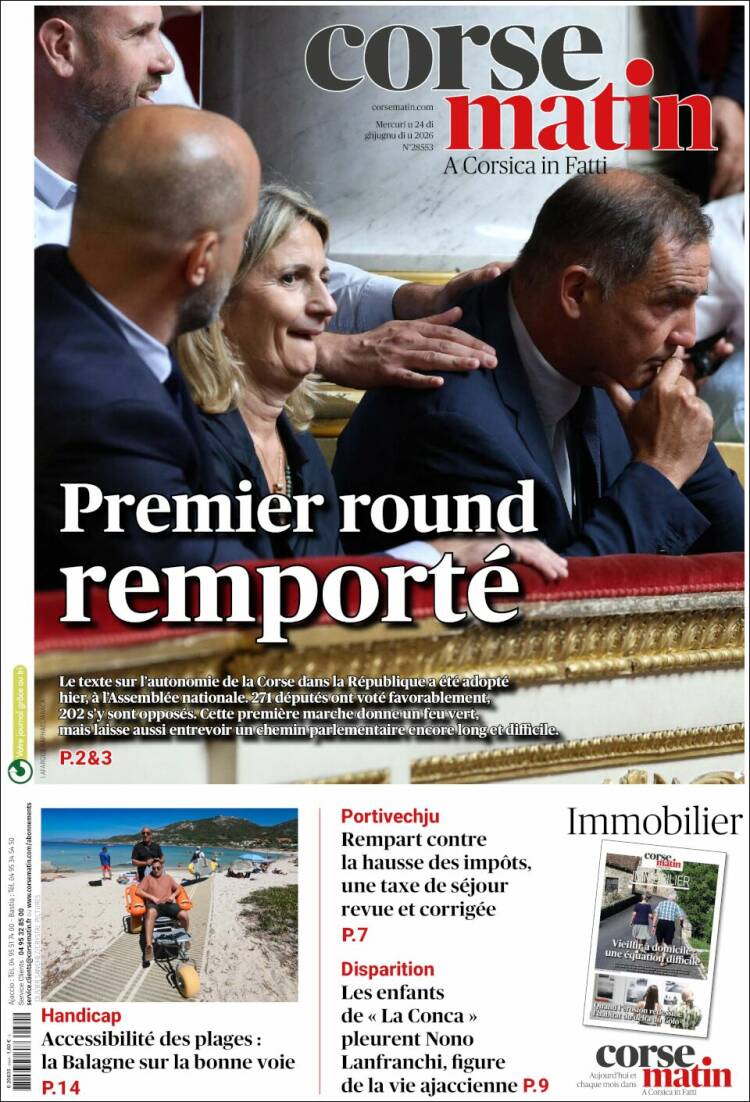 Portada de Corse-Matin (Francia)