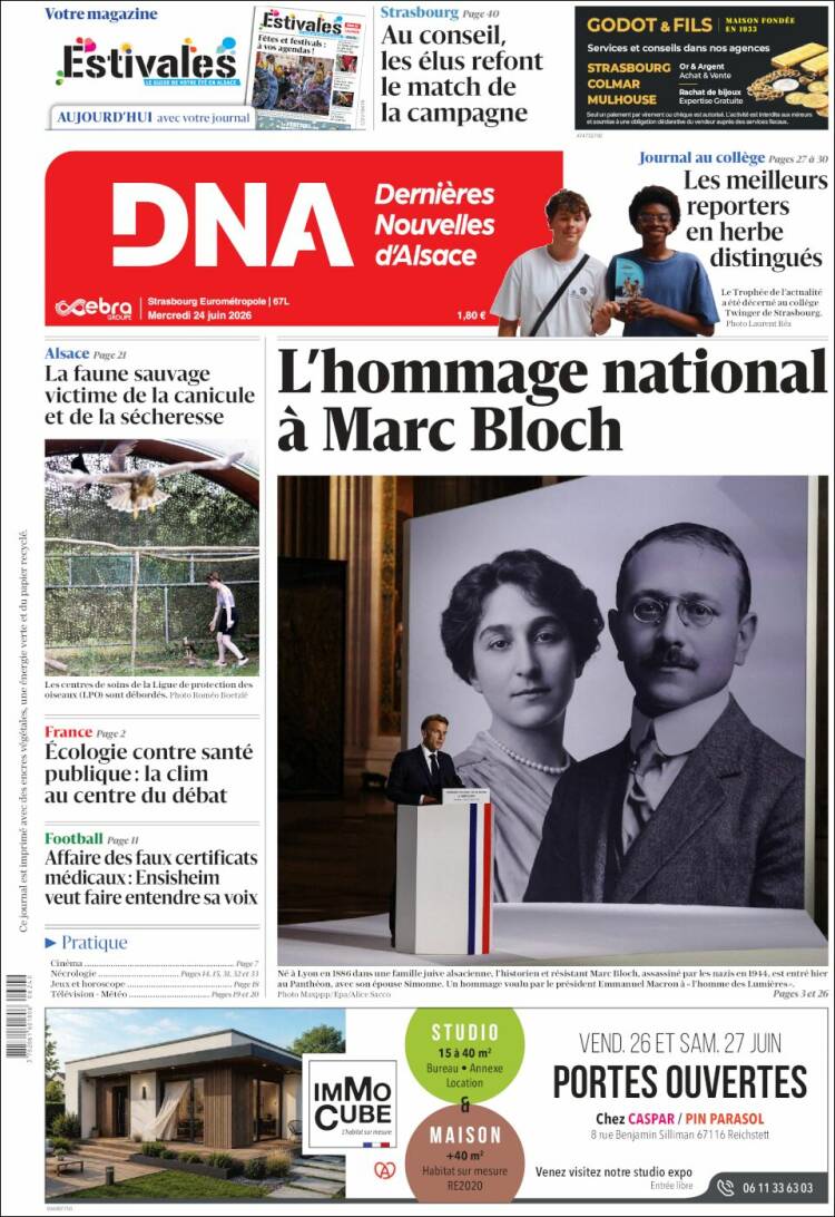 Portada de Les Dernières Nouvelles d'Alsace (Francia)