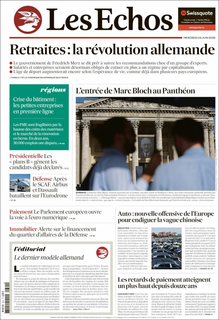 Portada de Les Echos (Francia)