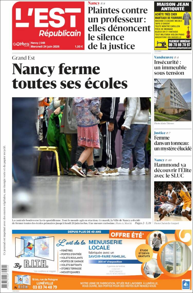 Portada de L'Est Republicain (Francia)