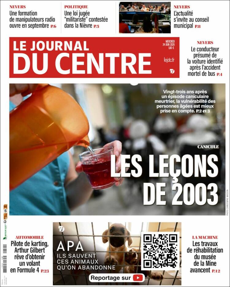 Portada de Le Journal du Centre (Francia)