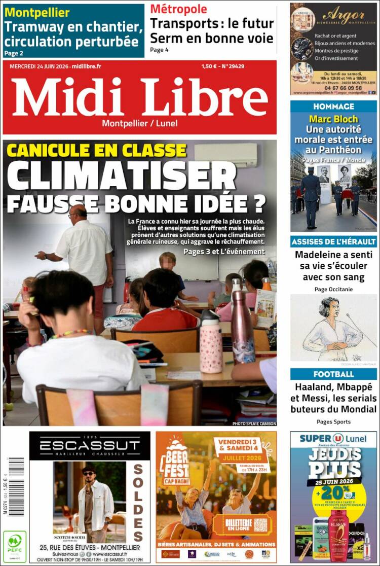 Portada de Midi Libre (Francia)