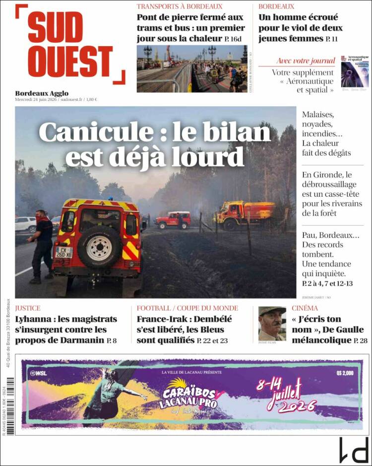 Portada de Sud Ouest (Francia)