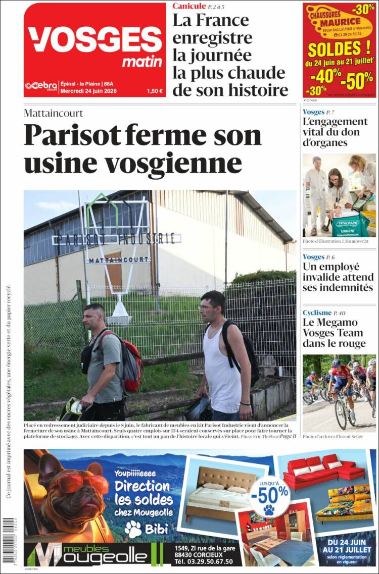 Portada de Vosges Matin (Francia)