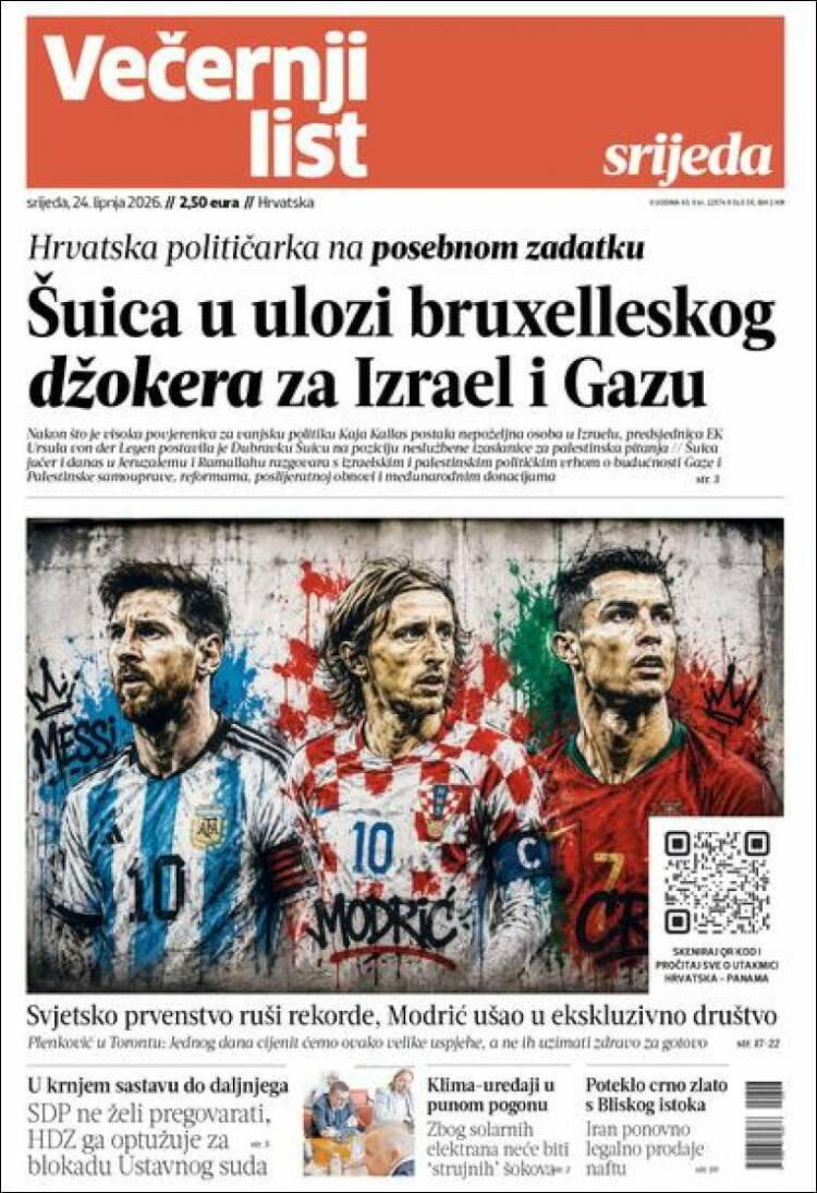 Portada de Večernji (Croacia)