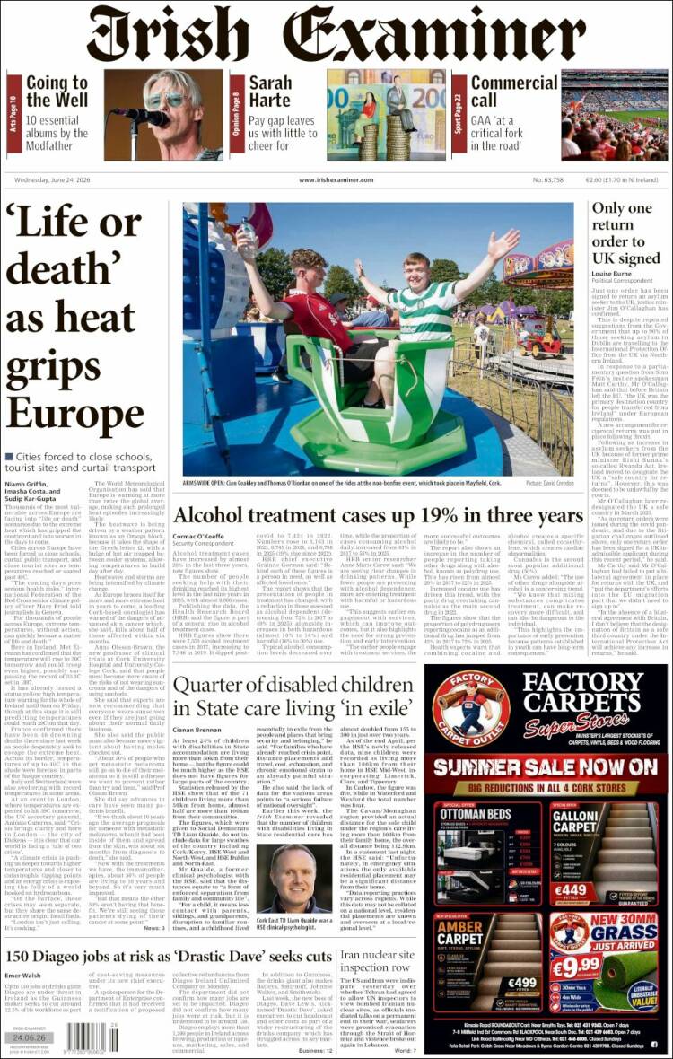Portada de Irish Examiner (Irlanda)