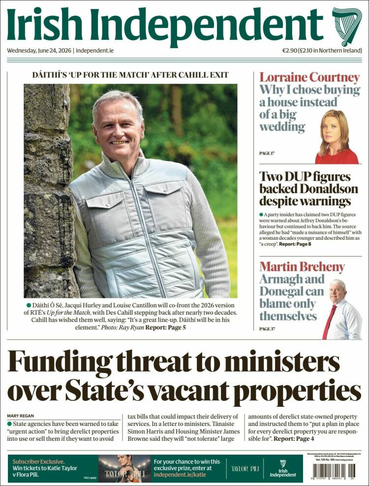 Portada de Irish Independent (Irlanda)
