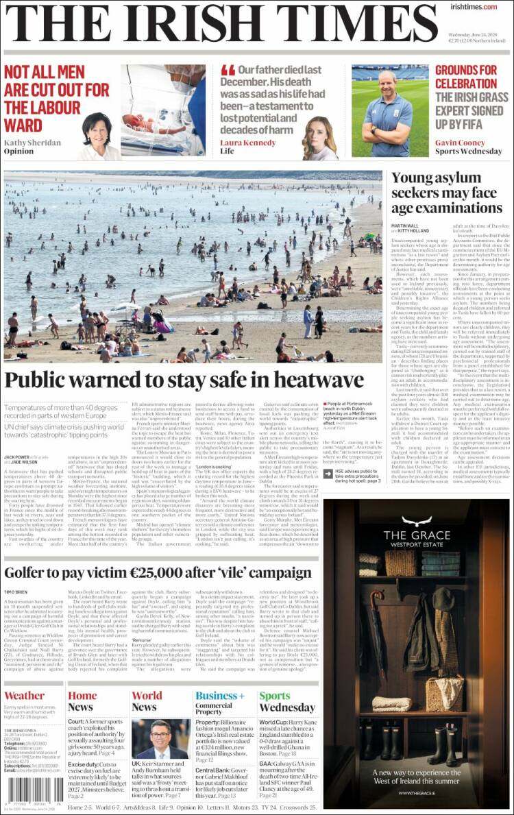 Portada de Irish Times (Irlanda)