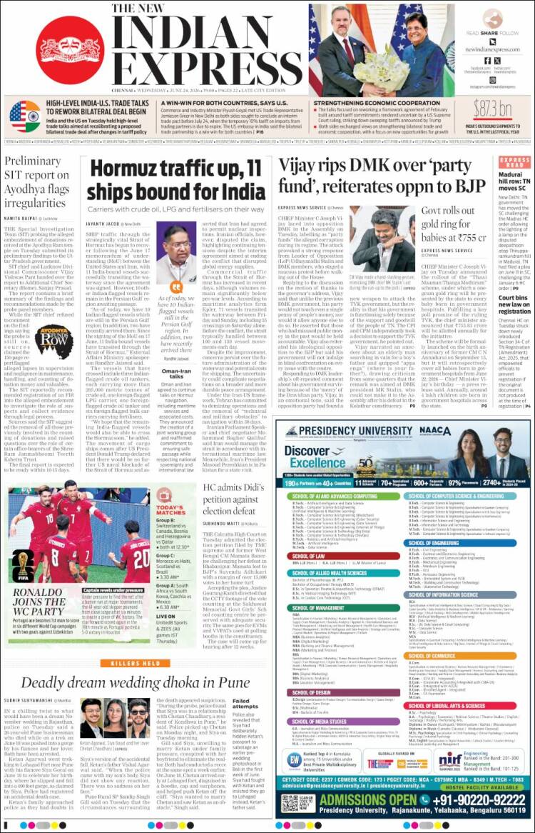 Portada de New Indian Express (India)