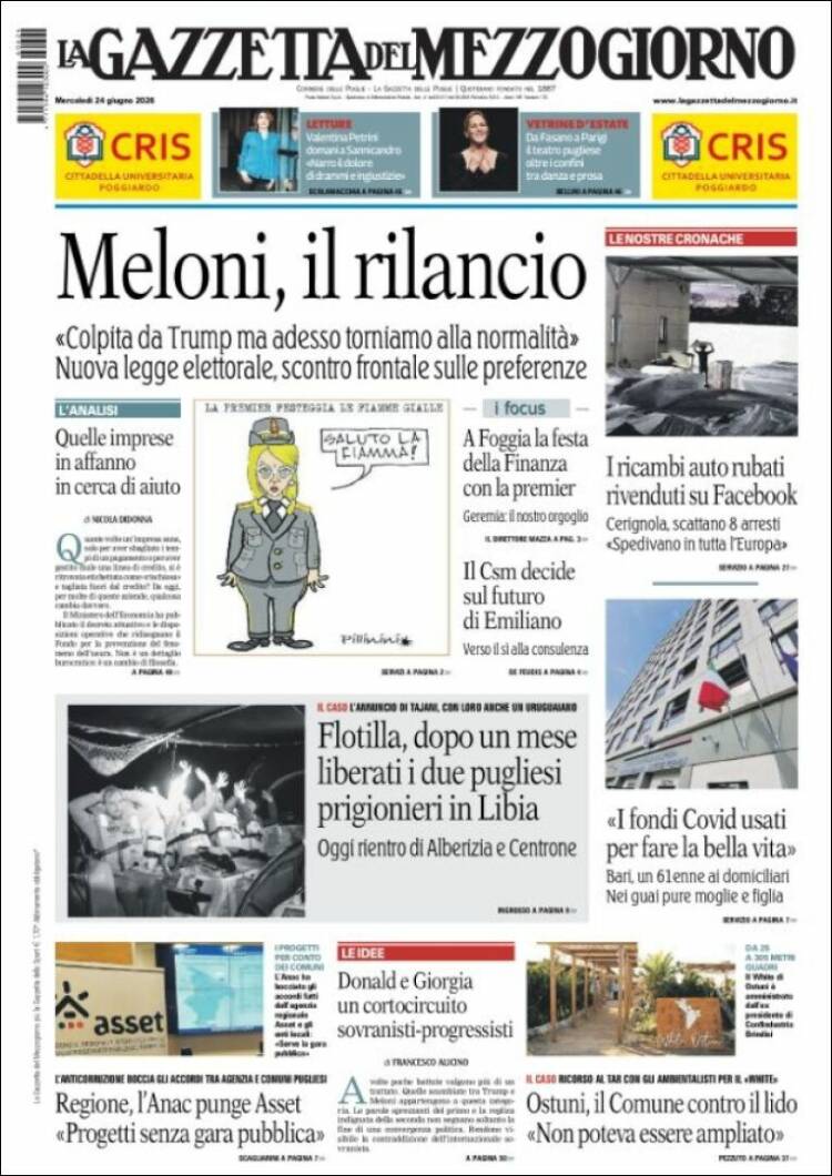 Portada de La Gazzetta del Mezzogiorno (Italia)
