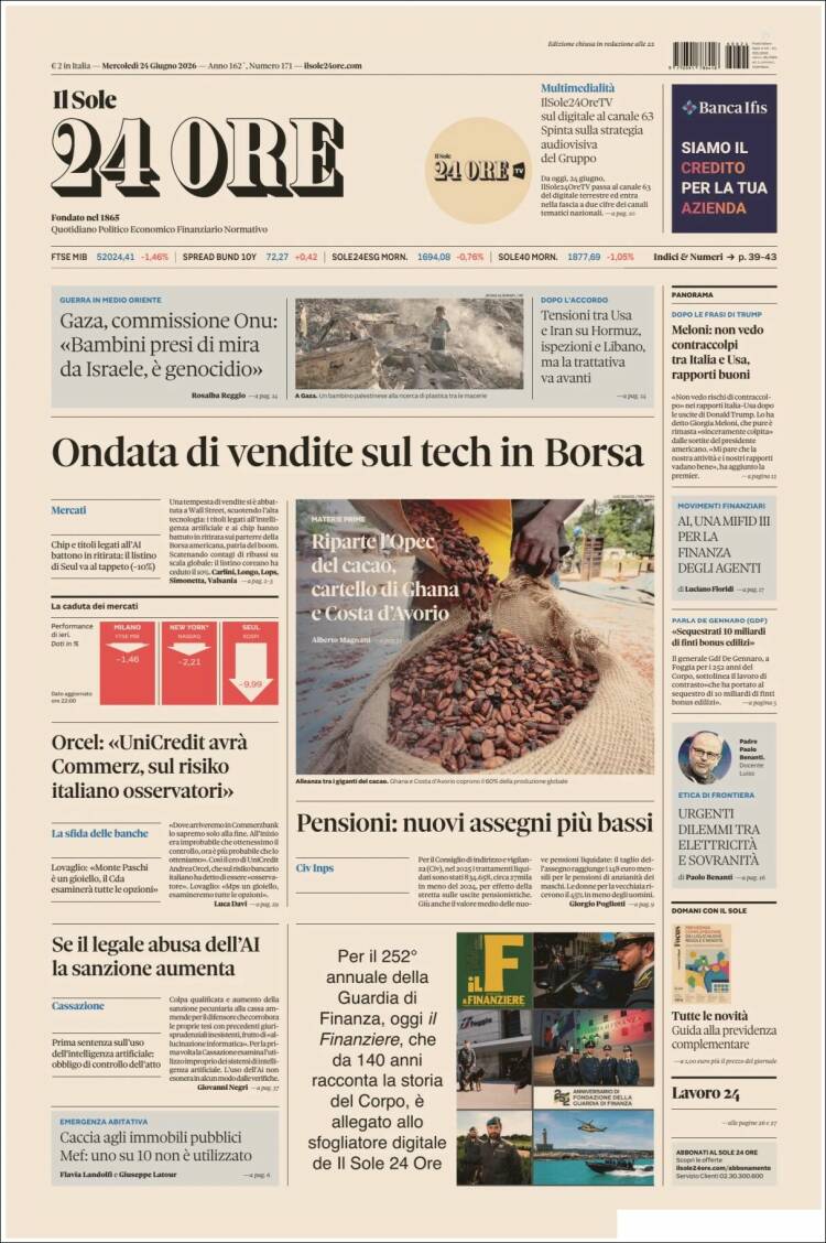 Portada de Il Sole 24 ORE (Italia)