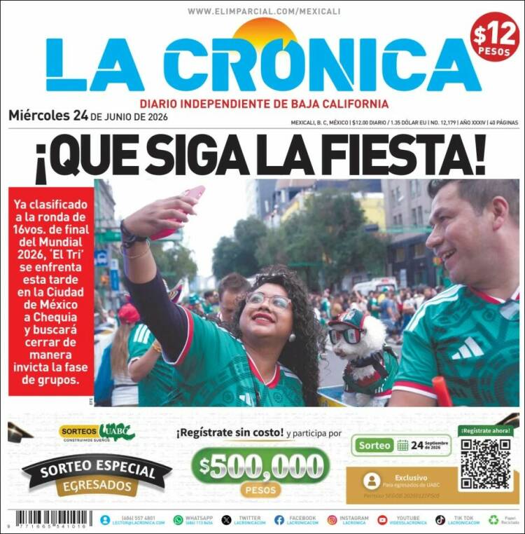Portada de La Crónica de Baja California (M&eacute;xico)