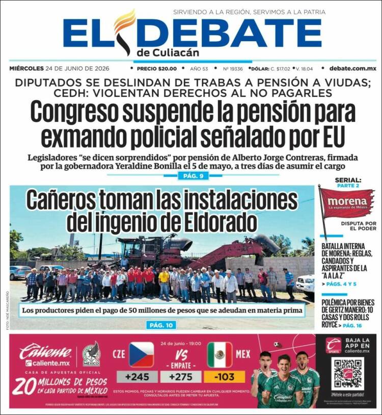 Portada de El Debate de Culiacán (M&eacute;xico)