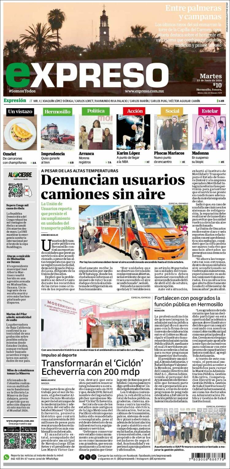 Portada de Expreso (M&eacute;xico)