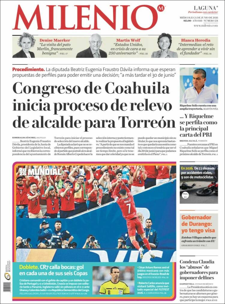 Portada de Milenio - Laguna (M&eacute;xico)