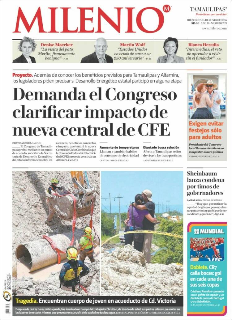Portada de Milenio - Tamaulipas (M&eacute;xico)