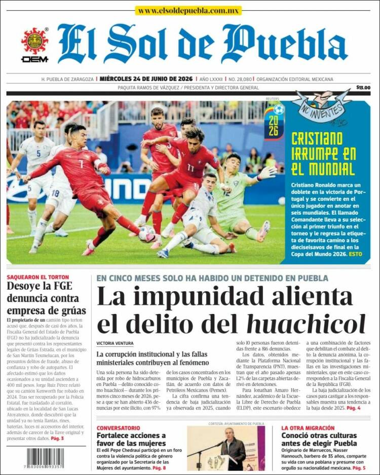 Portada de El Sol de Puebla (M&eacute;xico)