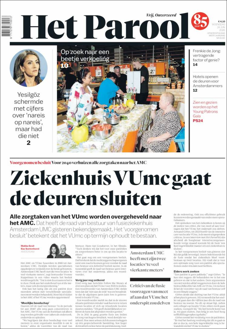 Portada de Het Parool (Pa&iacute;ses Bajos)