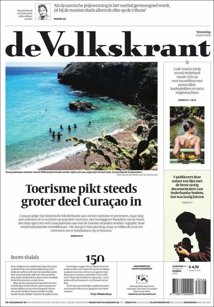 Portada de De Volkskrant (Pa&iacute;ses Bajos)