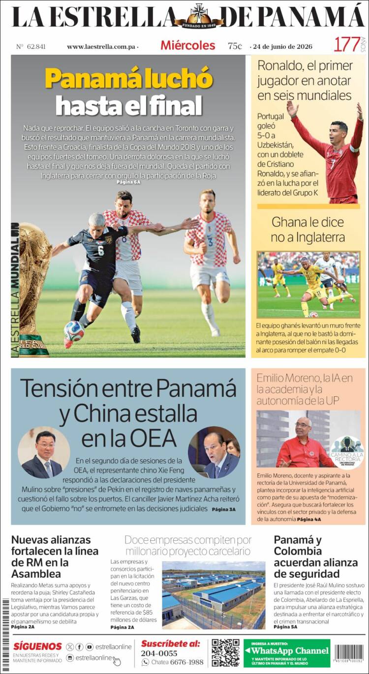 Portada de La Estrella de Panamá (Panam&aacute;)