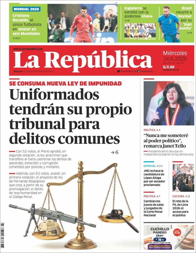 Portada de La Republica (Per&uacute;)
