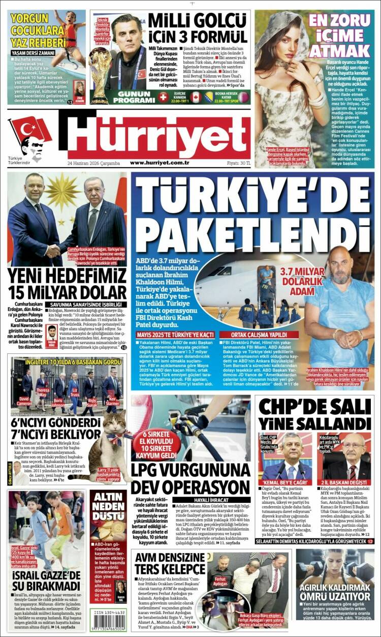 Portada de Hürriyet (Turqu&iacute;a)