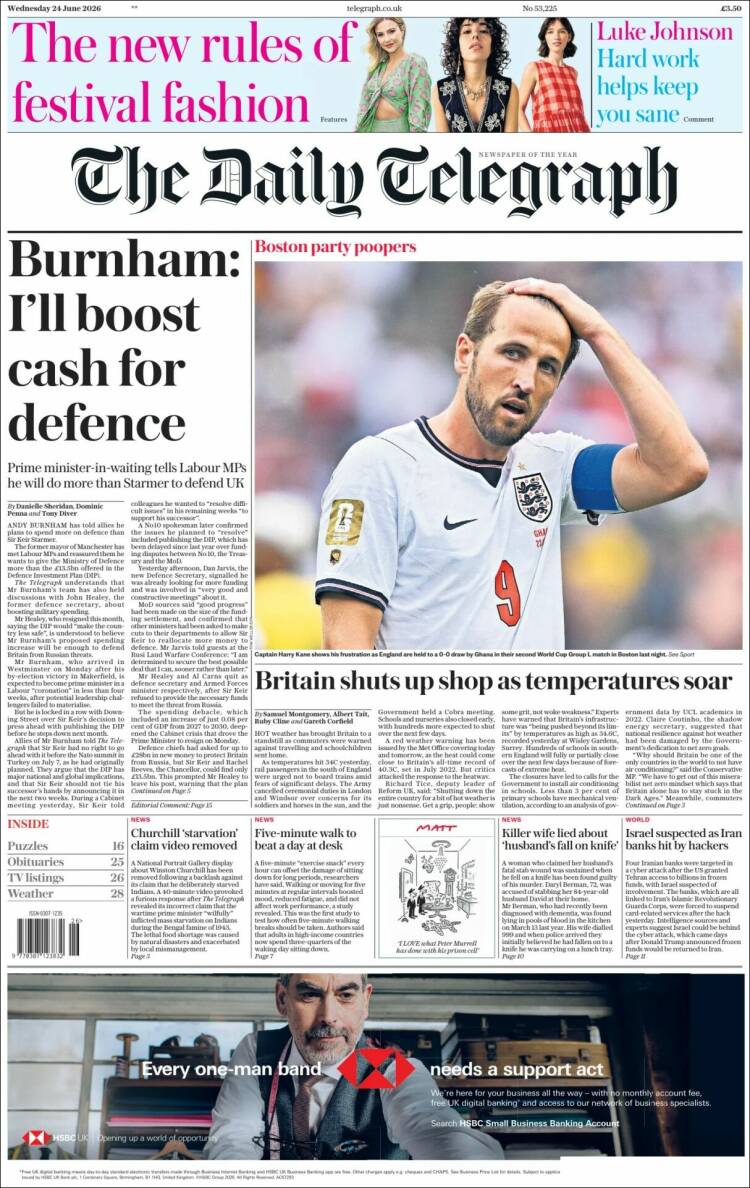 Portada de Daily Telegraph (Reino Unido)