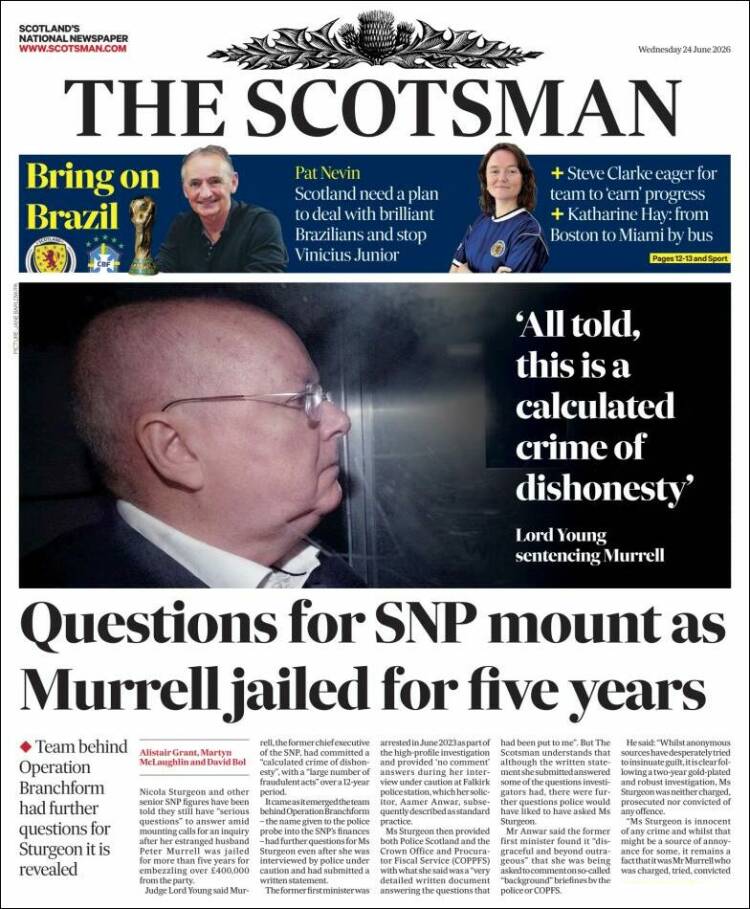 Portada de The Scotsman (Reino Unido)
