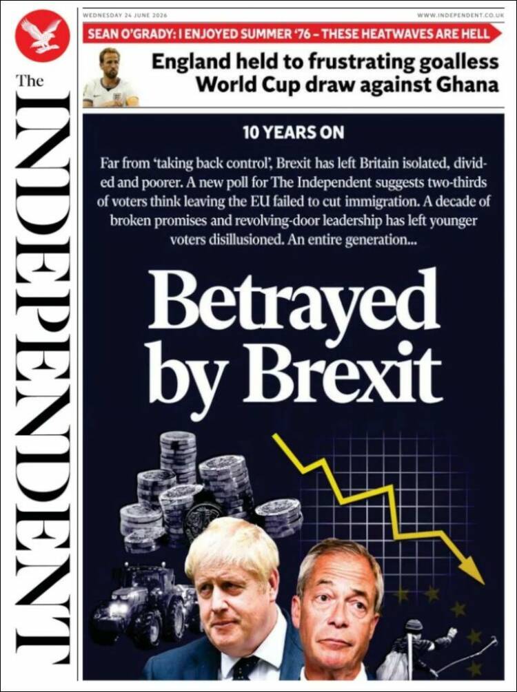 Portada de The Independent (Reino Unido)