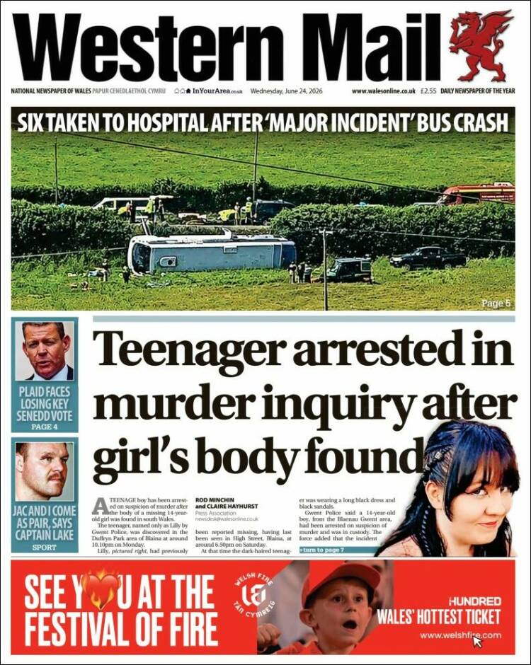 Portada de Western Mail (Reino Unido)