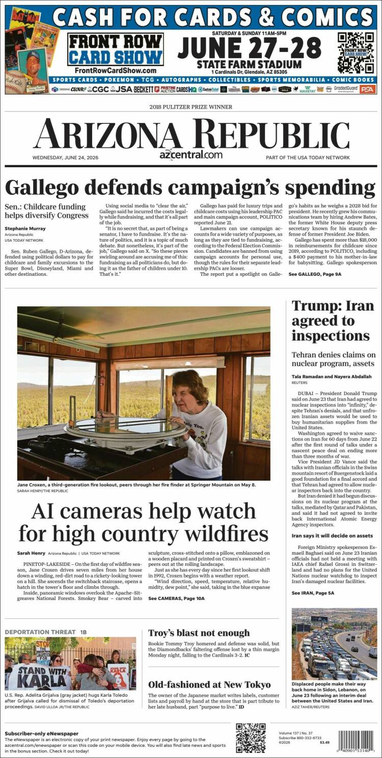 Portada de Arizona Republic News (USA)