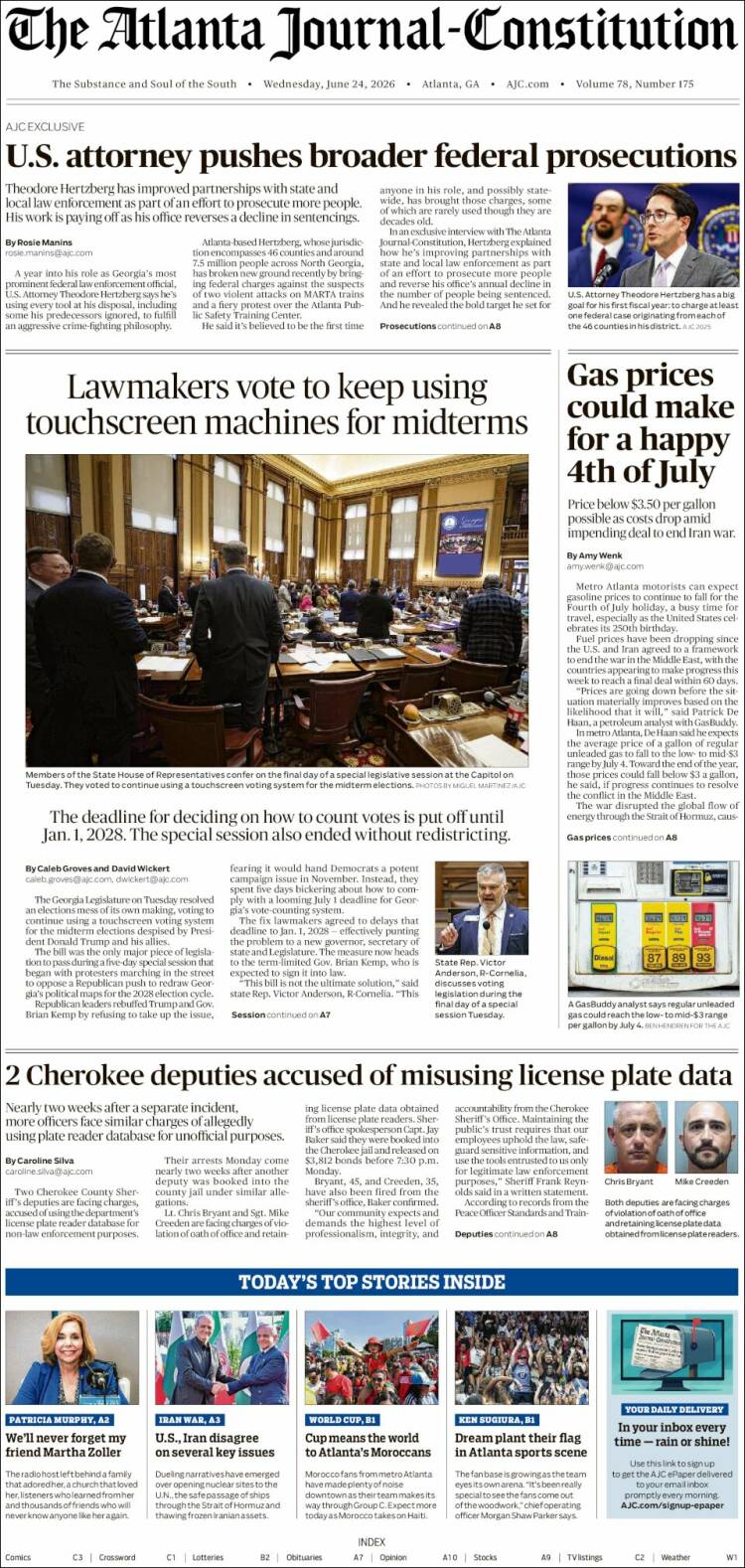 Portada de The Atlanta Journal-Constitution (USA)
