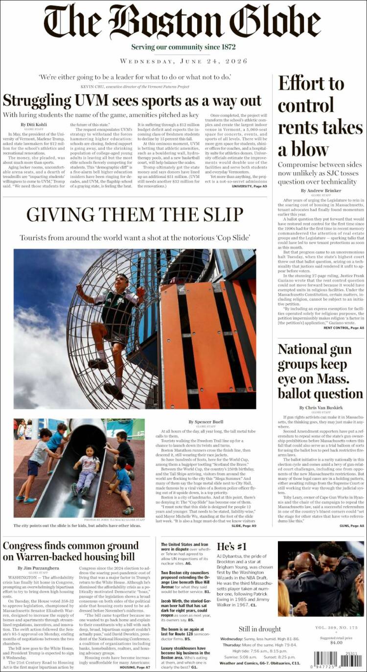 Portada de Boston Globe (USA)