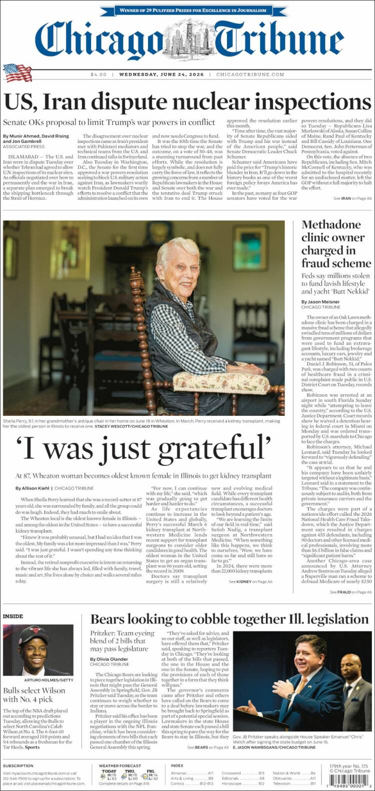 Portada de Chicago Tribune (USA)