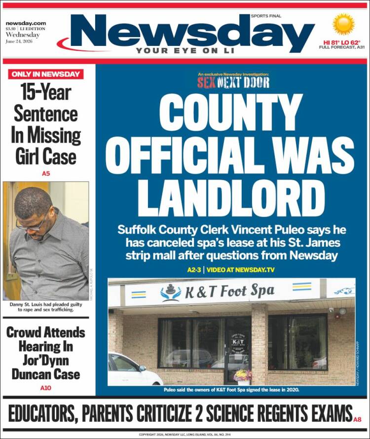 Portada de Newsday (USA)