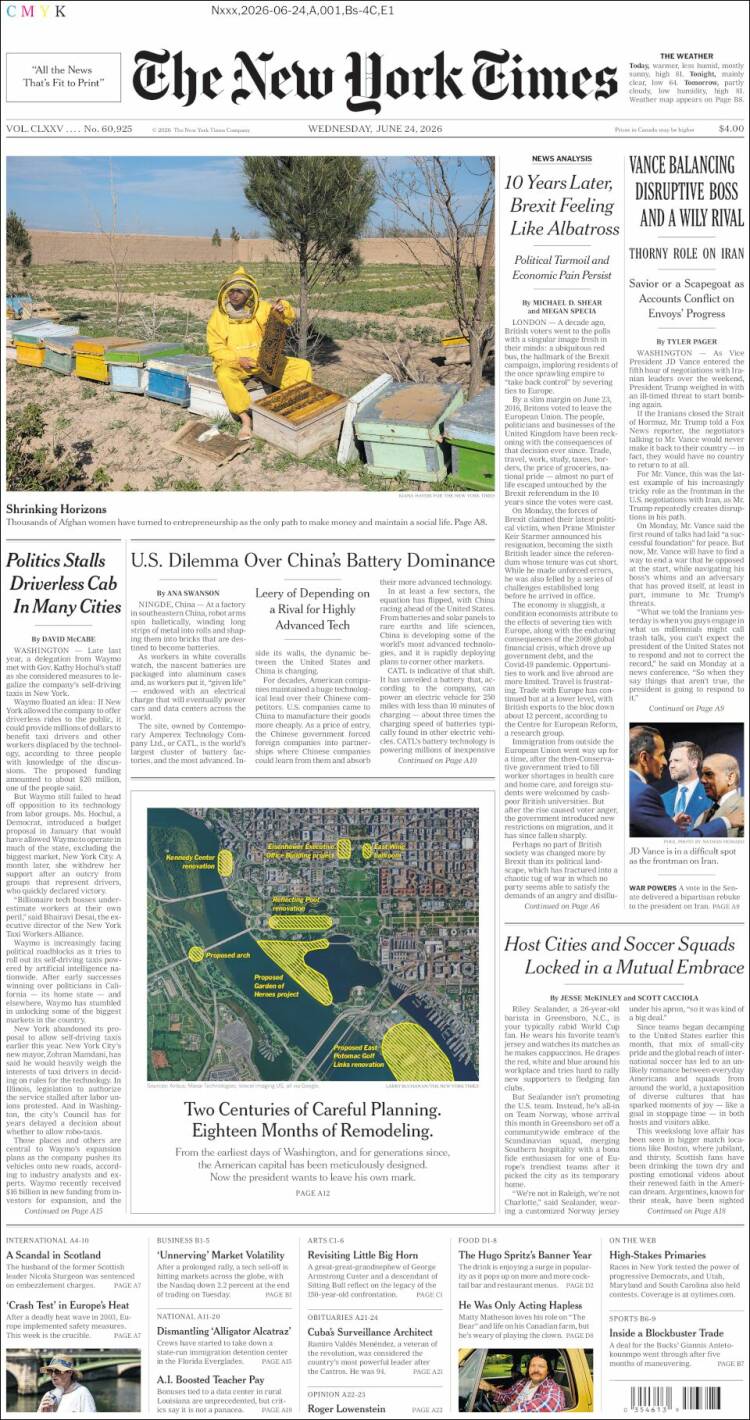 Portada de New York Times (USA)