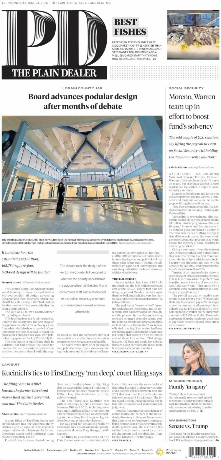 Portada de The Plain Dealer (USA)