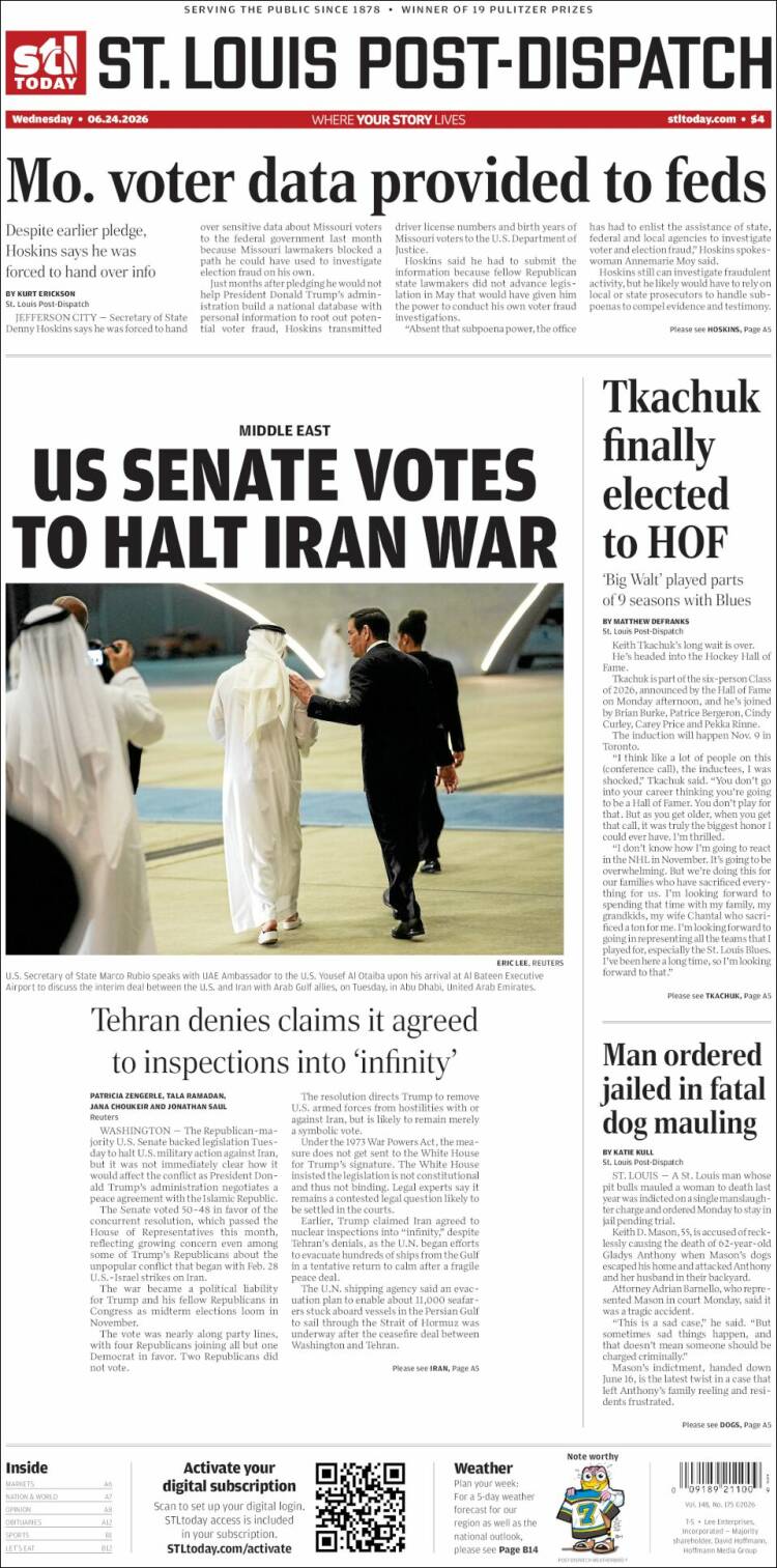 Portada de St. Louis Post-Dispatch (USA)