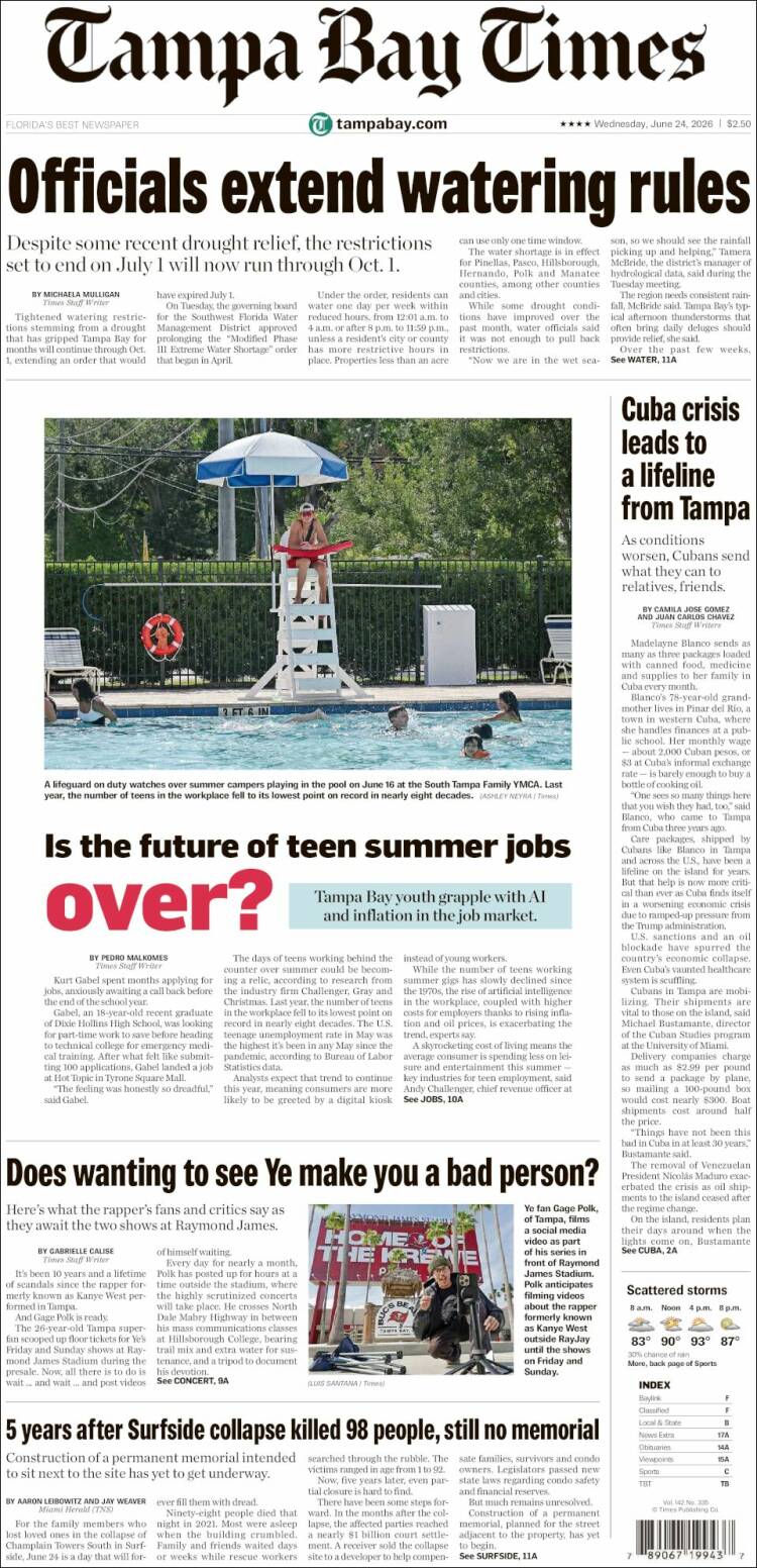 Portada de Tampa Bay Times (USA)