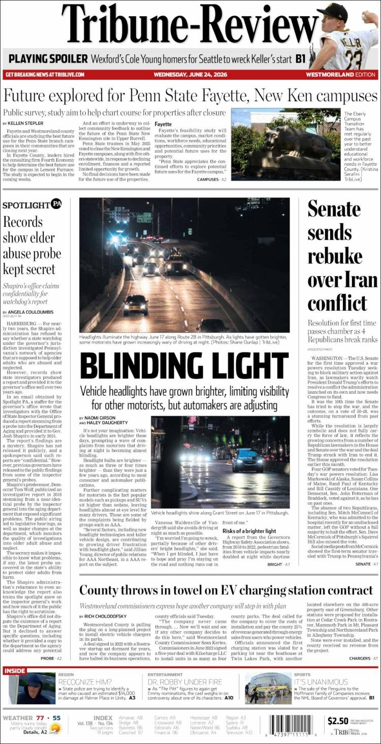 Portada de Tribune-Review (USA)