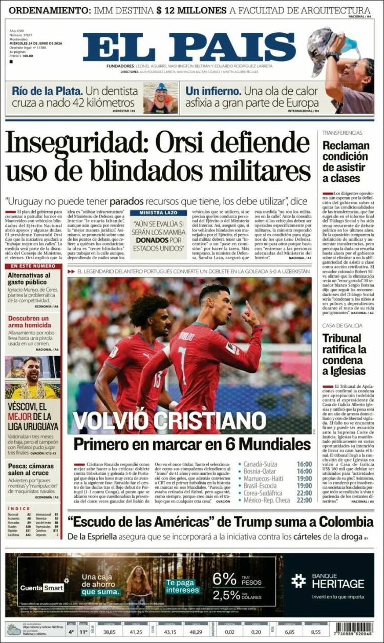 Portada de El País (Uruguay)