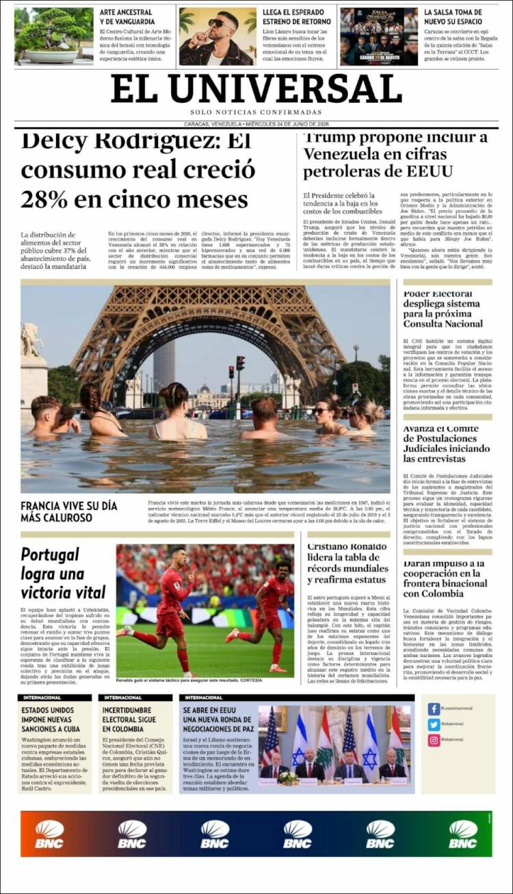 Portada de Universal (Venezuela)
