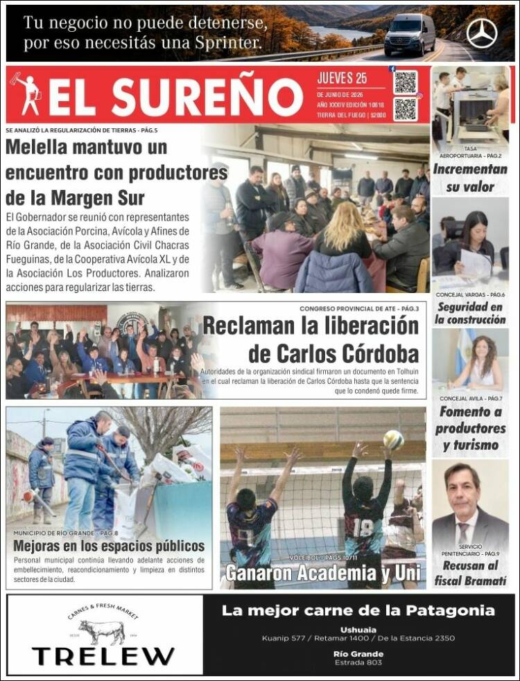 Portada de Diario El Sureño (Argentina)