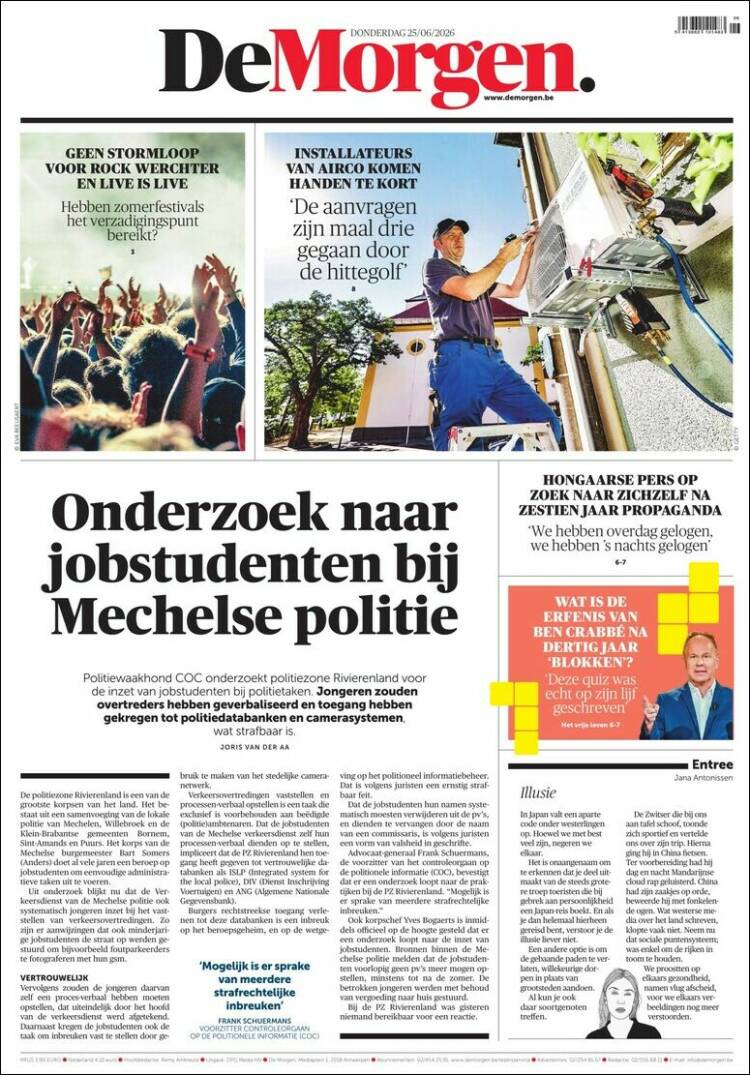 Portada de De Morgen (B&eacute;lgica)