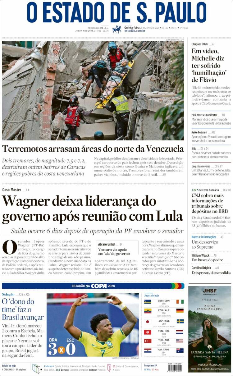 Portada de O Estado de São Paulo (Brasil)