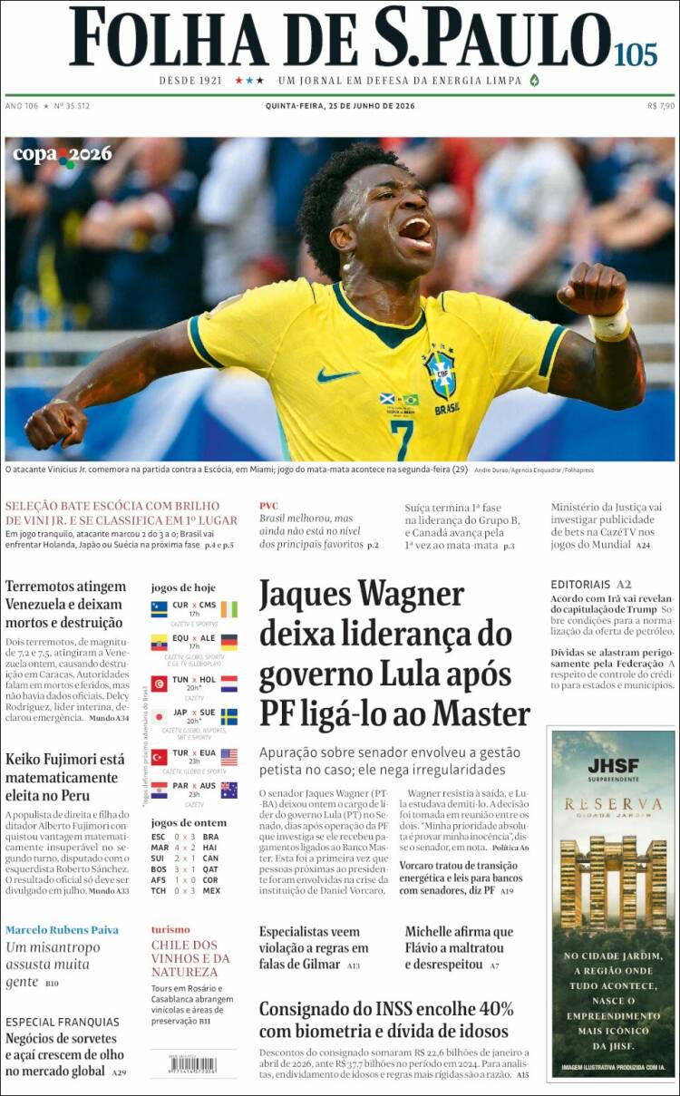 Portada de Folha de São Paulo (Brasil)