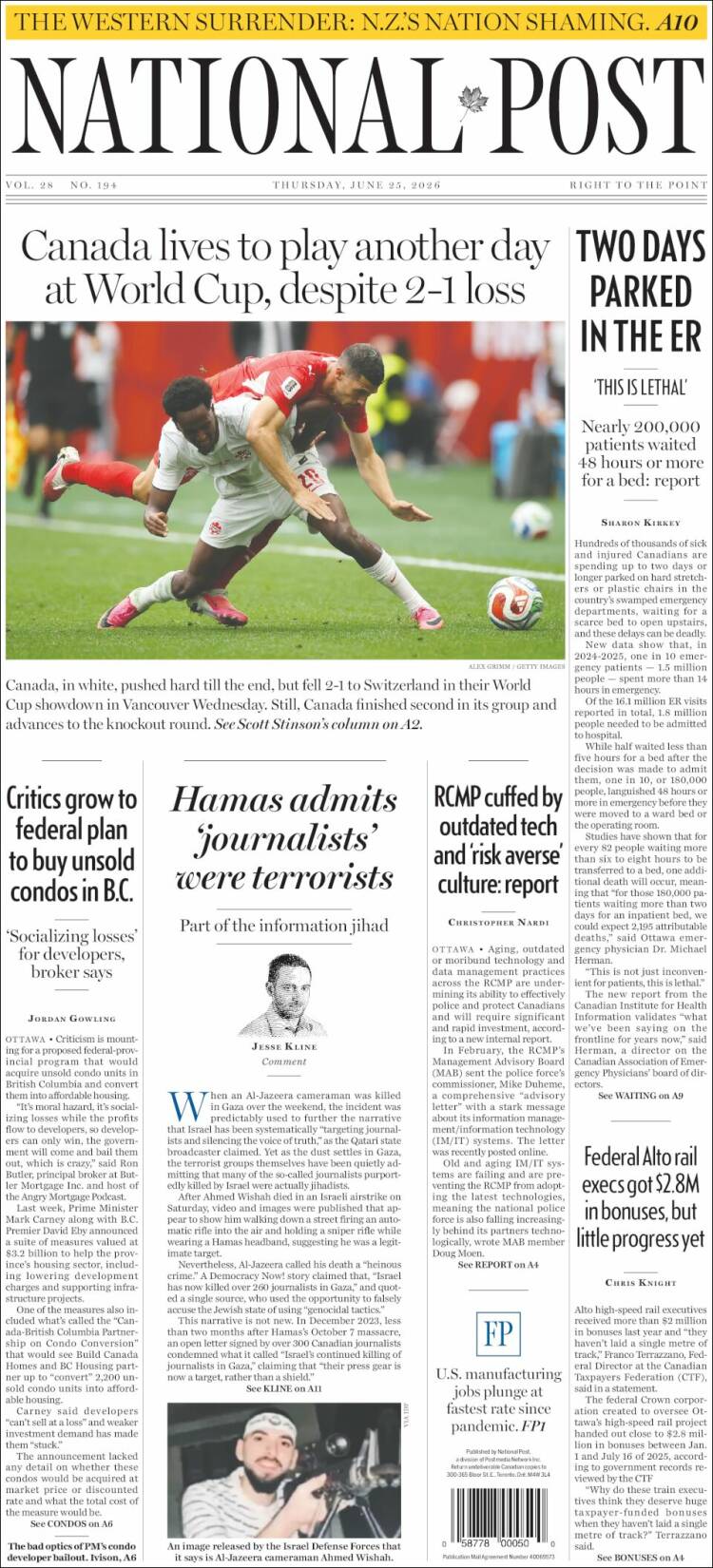Portada de The National Post (Canad&aacute;)