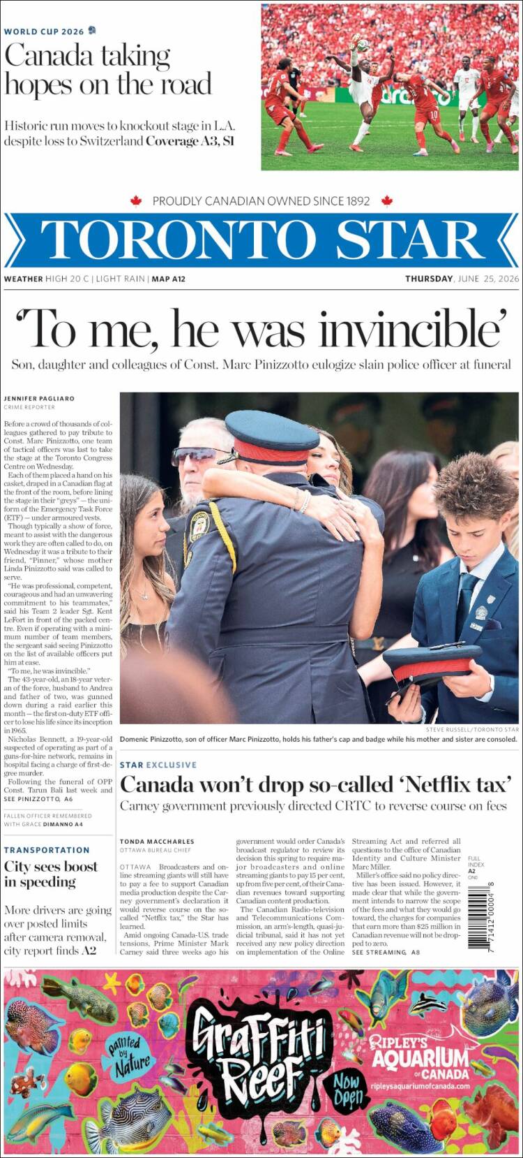 Portada de The Toronto Star (Canad&aacute;)