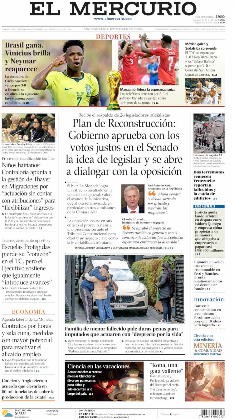 Portada de El Mercurio (Chile)